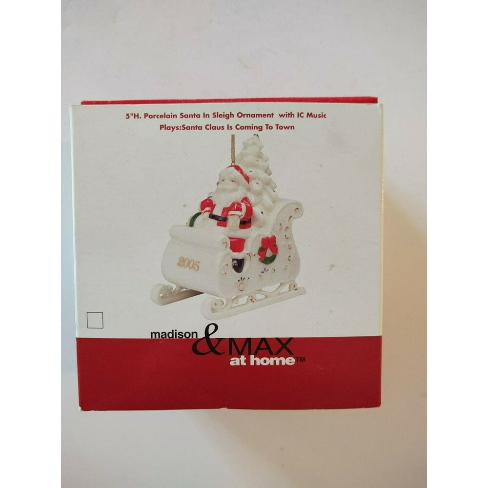 Madison & Max at Home Santa In Sleigh Ornament with IC Music